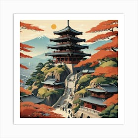 Kiyomizu Dera Temple Japan Vintage Travel Art Art Print 7 Art Print