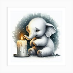 Little Elephant With Candle Art Print