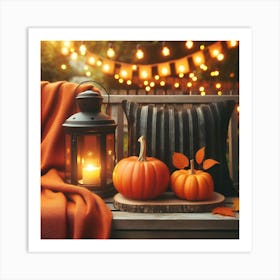 Autumn Pumpkins And Lantern Art Print