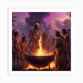 Indians At The Campfire Art Print