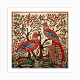 Peacocks In The Forest Madhubani Painting Indian Traditional Style Art Print