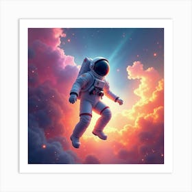 A Watercolor Astronaut Floating Through A Cosmic Storm Of Colorful Energy 1 Art Print