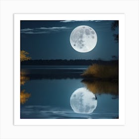 Full Moon Over Lake 1 Art Print