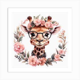 Giraffe With Flowers 1 Art Print