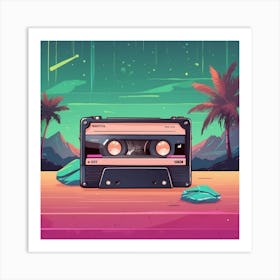 Retro Cassette Background Art Print