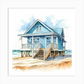 Watercolor Beach House 1 Art Print