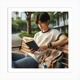 Young Man Reading A Book Art Print