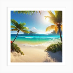 Beach Scene With Palm Trees 5 Art Print