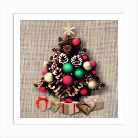 Pine Cone Christmas Tree On Burlap Art Print
