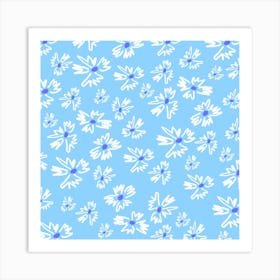 Daisies On A Blue Background Art Print