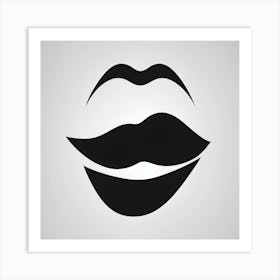 Lips With Mustache Black And White Abstract Art Art Print