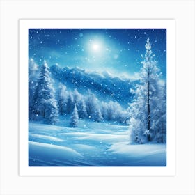 Winter Landscape At Night Moon  Art Print