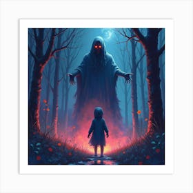 Horror Scene With A Terrifying Figure In A Colorful Watercolor Nightscape 1 Art Print