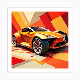 Futuristic Yellow Dream Car Cubism Style Art Print