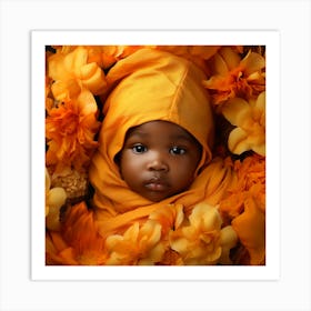 Portrait Of A Baby In Flowers 1 Art Print