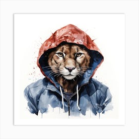 Watercolour Cartoon Cougar In A Hoodie 3 Art Print