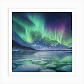 553975 Glowing Aurora Borealis Over A Frozen Lake, With T Xl 1024 V1 0 Art Print