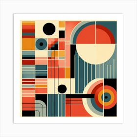 Retro Inspired Geometric Abstract Art With Bold Colors And Clean Lines, Style Mid Century Modern Art Art Print