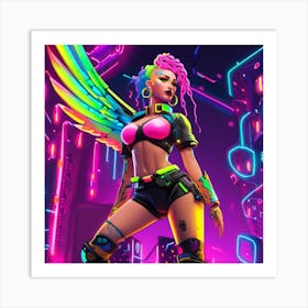 Neon Girl With Wings 4 Art Print