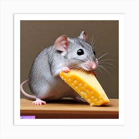 Surrealism Art Print | Mouse Holds Cheese For Dear Life Art Print