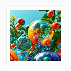 3d Bubbles Colors Dimensional Objects Illustrations Shapes Plants Vibrant Textured Spheric (18) Art Print