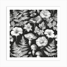 Black And White Ferns Art Print