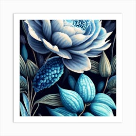 Blueandwhite Porcelain Botanical Art Seamless Art Print