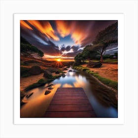 Sunset Over A Stream 4 Art Print