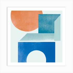 Blue Soft Color Geometric Object Art Print