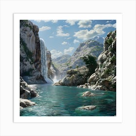 Waterfall In The Mountains 1 Art Print