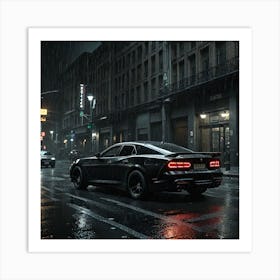 Black Sports Car In The Rain Art Print