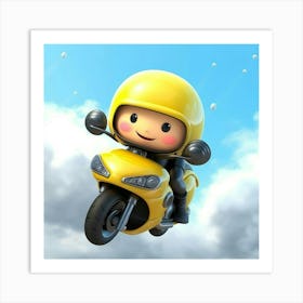 Yellow Motorcycle In The Sky Art Print