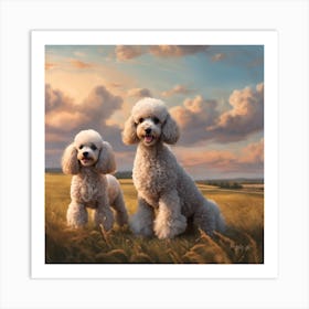 Two Poodles love In A Field Art Print
