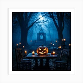 Celebration Old Horror Holiday Tree Moonlight Lantern Mist Head Table Eye Glow Pumpkin (27) Art Print