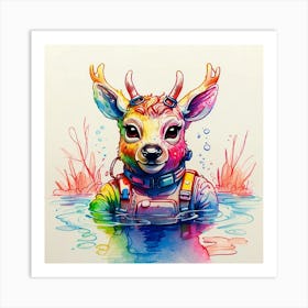 Deer In The Water 22 Art Print