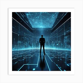 Futuristic Man Standing In Futuristic City Art Print