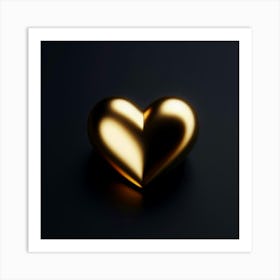 Gold Heart On Black Background 1 Art Print