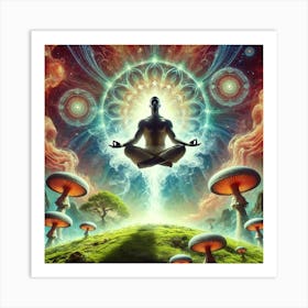 Meditating Man With Mushrooms Art Print