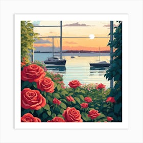 Coastal Maine Botanical Gardens Usa sunrise Illustration Art Print 2 Art Print