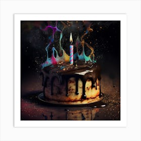 Birthday Cake On Black Background Art Print