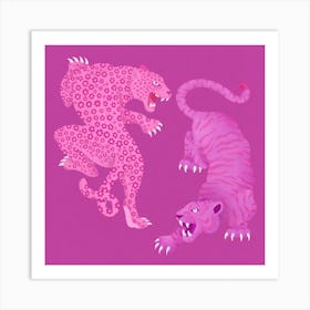 Floral tattoo pink big cats Art Print