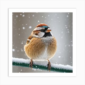 Sparrow In The Snow Art Print