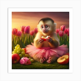 Monkey In Pink Tutu Art Print