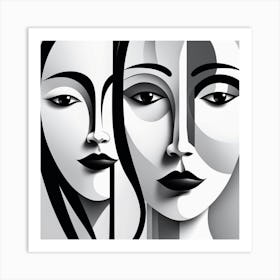 Two Women'S Faces Art Print