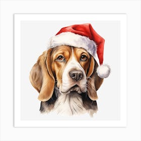 Beagle Christmas Hat 4 Art Print