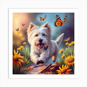 Butterfly - West Highland Terrier Art Print