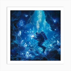 Scuba Diver In Cave Art Art Print