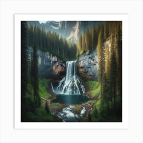 Waterfall In The Mountains 2 Art Print