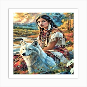 Native American Girl With Wolf-Drucke 09.12.2024--317eac4e Art Print