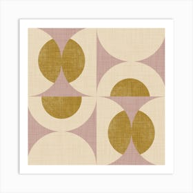 Retro Vintage Circle Fusion Mid Century Orbs Mauve 50s Geometric Art Print